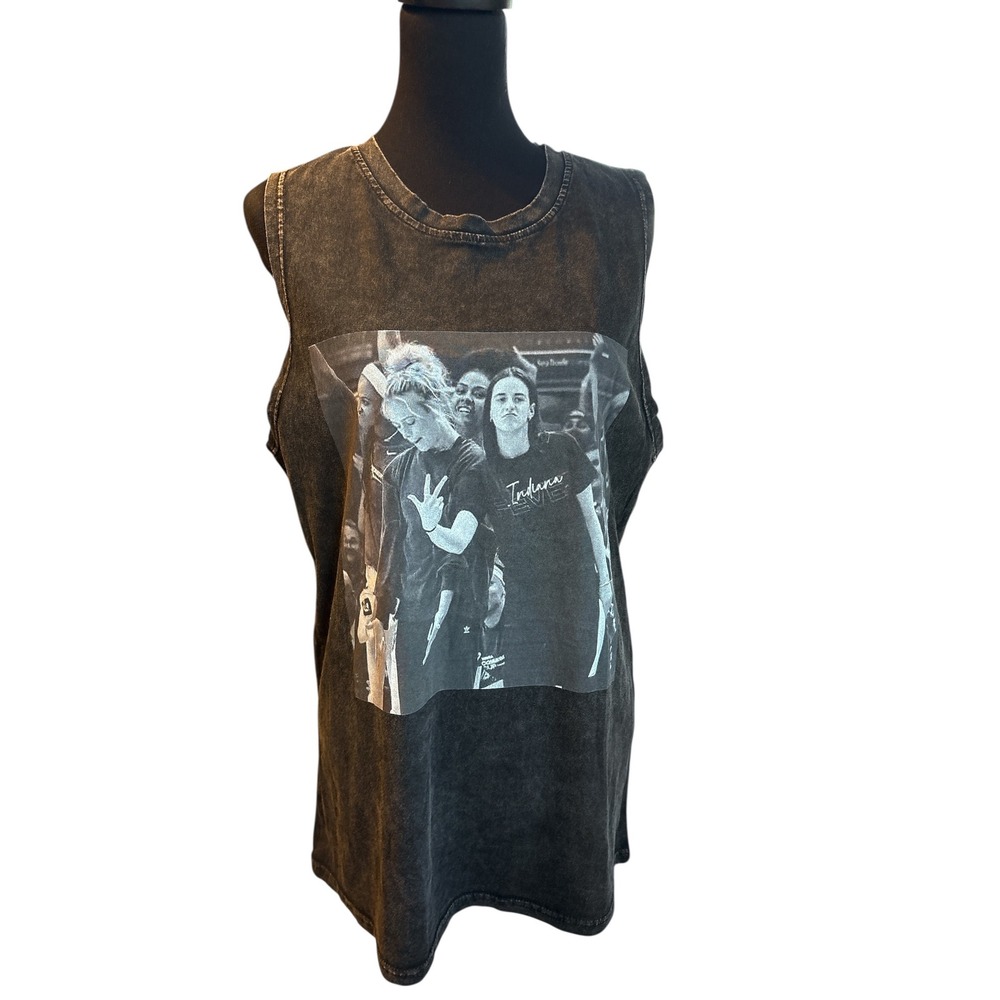 Comfort Colors Mineral Washed Black Caitlin Clark Muscle Tee, Size Medium, Fever